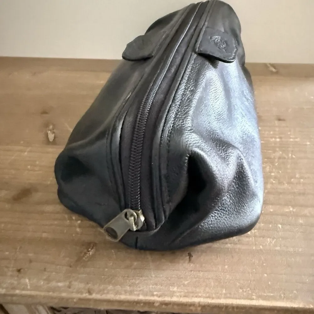 Vintage Leather Travel Dopp Kit Toiletry Bag Black Zip Pouch Travel Gear Unisex